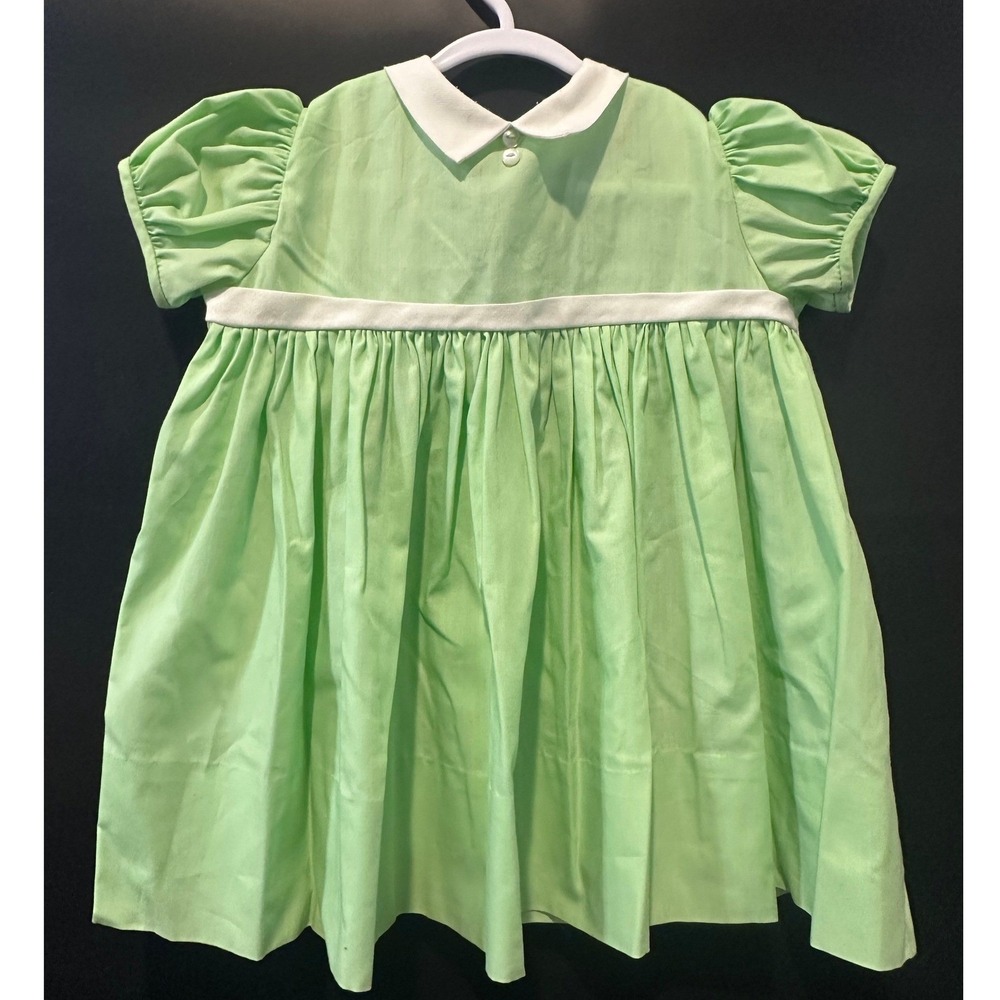Vintage Mint Green Baby Girl Dress‎ Peter Pan Collar Puff Sleeve 12-18 Months